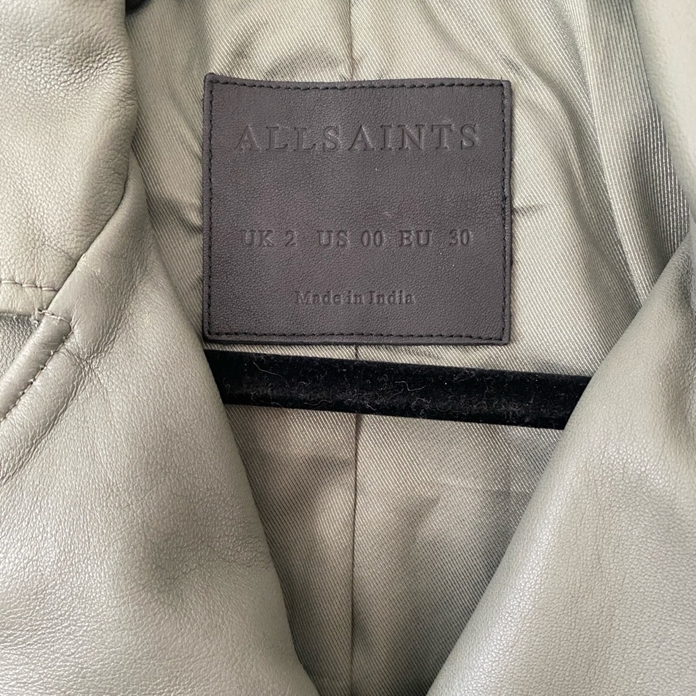 AllSaints Darnley Leather Biker Jacket Sage Green - Picture 8 of 10